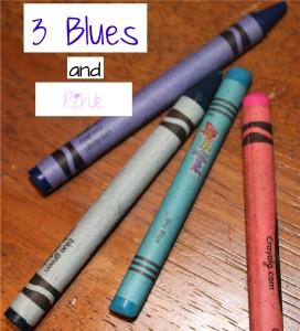 3 blues and a pink